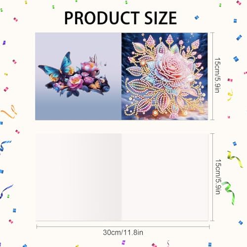 LazyFold 6Pcs DIY Diamond Art Painting Greeting Cards with Envelopes, Pink Rose All Occasion Note Card Kit for Women, Handmade Thank You Birthday Friendship Cards Gift - Image 2