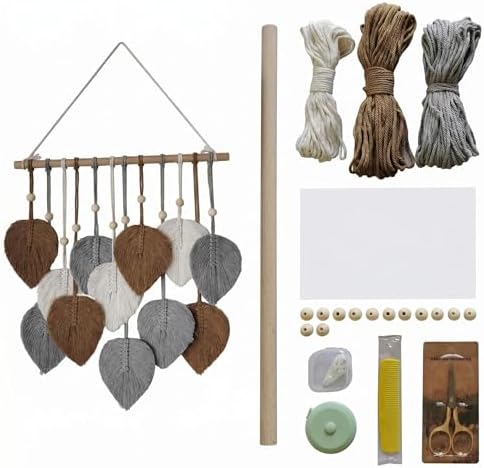 Zqyxiehuo DIY Macrame Leaf Wall Hanging Beginners Boho Wall Leaf Tapestry Kit Handmade Woven Tapestry Feather Wall Hanging DIY Macrame Kit for Adults Birthday Gift 15.8"(Gray,Yellow) by Unknown