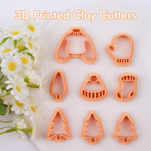 Puocaon Christmas Holiday Clay Cutters - 8 Pcs Christmas Tree Clay Cutters for Polymer Clay Jewelry Making, Christmas Jumper Socks Gloves Clay Jewelry Cutters, Cute Beanie Polymer Clay Earring Cutters - Image 3