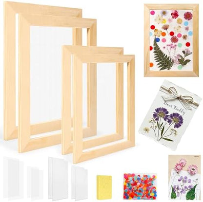 Aboofx Paper Making Kit, A5 & A6 Size Paper Making Screen Frame Kit, Wooden Mold and Deckle with Mesh, Absorbent Papers, Sponge and Confetti, DIY Handmade Papers Making Supplies Gift for Craft Lovers by Aboofx