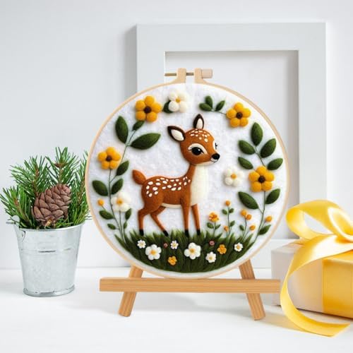 Needle Felt Starter Set, Needle Felting Kit, Felt Painting Kit for Adult Beginners Cute Animal Floral Wool Needle Felt Set with Felt Needle, Picture Frame, Foam Pad and Instructions Home Decor - Image 2
