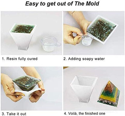Silicone Resin Molds 5Pcs Resin Casting Molds Including Sphere, Cube, Pyramid, Square, Round with 1 Measuring Cup & 5 Plastic Transfer Pipettes for Resin Epoxy, Candle Wax, Soap, Bowl Mat etc - Image 6