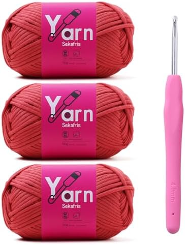 Beginner Yarn for Crocheting Cotton Crochet Yarn #4 Eraser Red by Sekafris