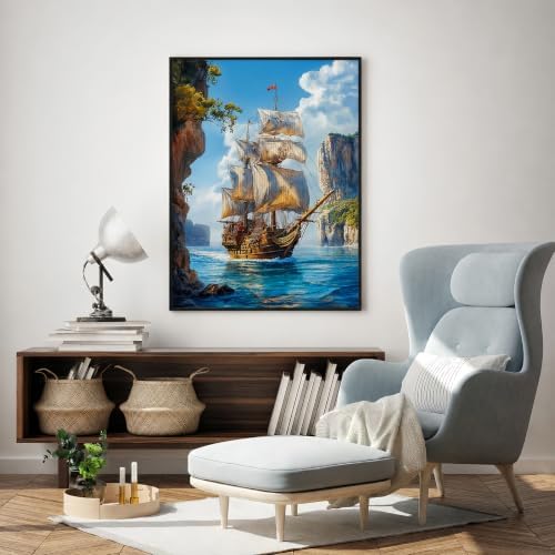 Sailing Ship at Sea Stamped Cross Stitch Kits for Beginner 12x16 Inch - Image 3