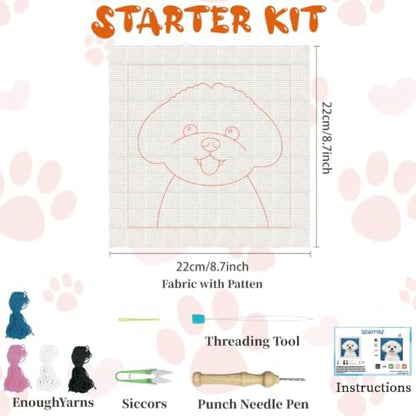 BEUNITONE Punch Needle Kit with Frame for Adults Beginners, Cute Bichon Frise Needlepoint Crafts Kit for Adults, Complete Embroidery Starter Kits with Pre-Print Pattern for Gift Home Decor 9.4"x9.4" - Image 2