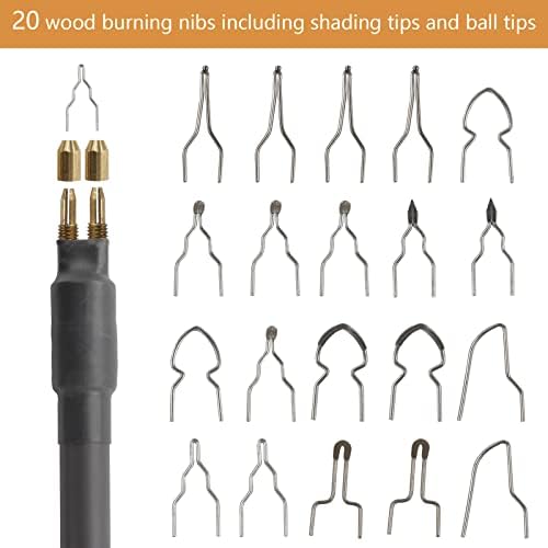 Professional Wood Burning Kit, Wandart 60W Wood Burning Tool Pyrography Kit with Dual Wood Burner 20 Woodburning Wire Nibs Tips including Ball Tips and 5PCS Stencils - Image 4