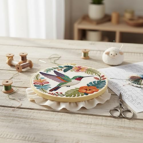 FRANDEK DIY Flower Hummingbird Stamped Embroidery Kit with Hoop for Adults - Image 6