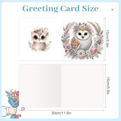 Tontut 6pcs Diamond Painting Kit Greeting Card, Owl 5D DIY Diamond Handmade Holiday Greeting Card with Envelope, Christmas Gift Congratulation - Image 2