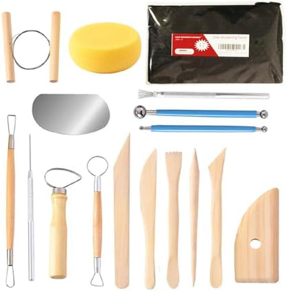 S & E TEACHER'S EDITION 17 Pcs Pottery & Clay Sculpting Tools, Double-Sided, Ceramics Tools Smooth Wooden Handles for Trimming, Embossing Pattern. (Pack of 2) - Image 3