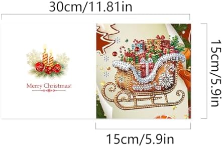 jinglinhh 6pcs Diamond Art Painting Christmas Deer Sled Poinsettia Bell Greeting Cards with Envelopes, DIY Card Making Kits for Adults, Diamond Art Postcards Holiday Cards Craft Gifts - Image 2
