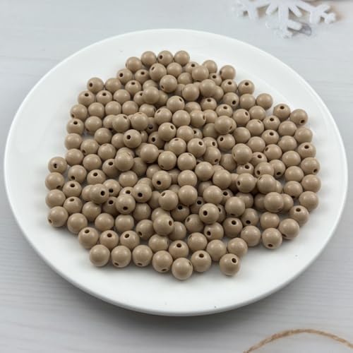 200pcs Acrylic Round Beads for Crafts 10mm Resin Candy Color Spacer Beads with Hole for Jewelry Making Sewing Crafts Decoration Necklaces Bracelets Earrings Supplies(Light Brown) - Image 2