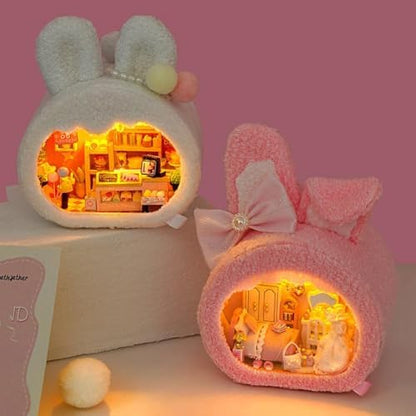 DIY Miniature House Kit, Cute Animal Style Wood Dolls House Model with LED Light - Creativity Gift for Women and Adults - Image 4