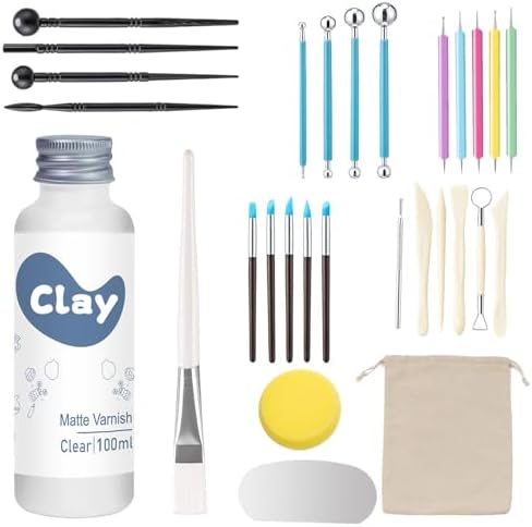 1DFAUL 29Pcs Sculpting Tools Kit with Air Dry Clay Glaze & Varnish (Matte) by 1DFAUL