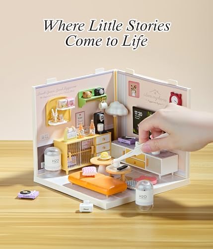 Modern Living Room DIY Miniature House Kit with Roof & LED Light, Stackable & Connectable Dollhouse Kit with Dustproof Door, Creative DIY Crafts Building Toy Gift for Adults Teens - Image 4