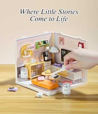 Modern Living Room DIY Miniature House Kit with Roof & LED Light, Stackable & Connectable Dollhouse Kit with Dustproof Door, Creative DIY Crafts Building Toy Gift for Adults Teens - Image 4