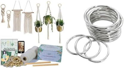 Ewparts Macrame Kits for Beginners with Instruction Book Macrame Plant Hanger Kit + 2 inch Metal Rings Welded Metal Rings for Craft by Ewparts