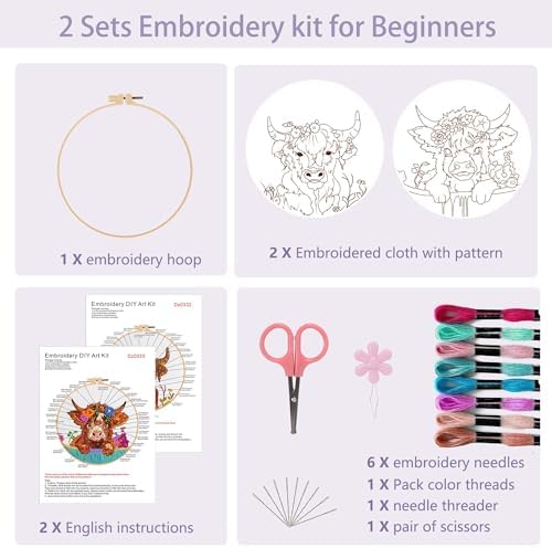 Offizon 2 PCS Embroidery Kit for Beginners Stamped Cos Pattern - Image 2