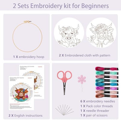 Offizon 2 PCS Embroidery Kit for Beginners Stamped Cos Pattern - Image 2