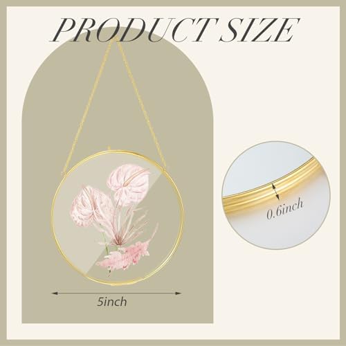 5 Inch 4 Pcs Pressed Flower Frames Double Glass Frame Wall Decor, Gold - Image 2