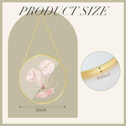 5 Inch 4 Pcs Pressed Flower Frames Double Glass Frame Wall Decor, Gold - Image 2