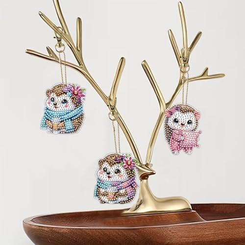 15 pcs Summer Theme Diamond Art Keychain Ornaments Double Sided 5D DIY Diamond Painting Keychain Kits for Adults Key Ring Art Pendant Decor (Hedgehog) - Image 3