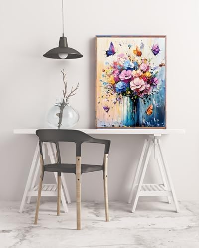 5DDIYART Butterfly Flower Paint by Numbers for Adults Beginner, Paint by Number Kits on Canvas, Paint by Easy Acrylic Oil Painting Home Wall Decor 16x20inch - Image 5