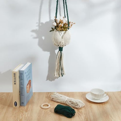 BEUNITONE ﻿Macrame Plant Hanger Kit Indoor for Beginners, 40m White and 20m Green 43.7yards Cotton Macrame Cord, DIY Macrame Supplies Plant Hanger Kits for Adults Beginners with Instructions ﻿ - Image 4