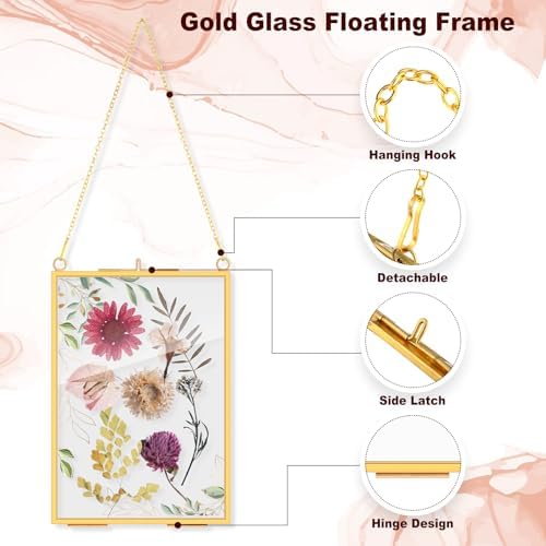 Barydat 12 Pcs Pressed Flower Frame Floating Glass Frames, 5"x7", Gold - Image 3