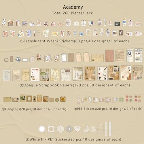 260 PCS Vintage Scrapbooking Supplies Kit for Beginners (Academy) - Image 2