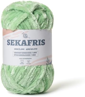 Chenille Velvet Soft Yarn Light Green 1 Pack by Sekafris