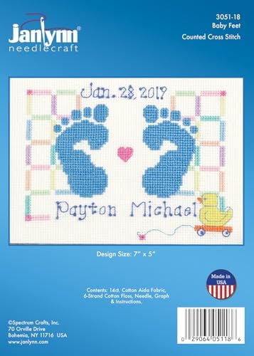 Janlynn Counted Cross Stitch Kit, Baby Feet Birth Announcement Blue, By the yard - Image 2