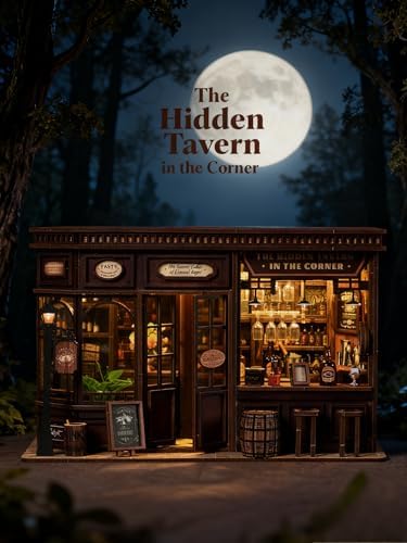 The Hidden Tavern DIY Book Nook Kit - 3D Miniature Bar with LED Lights, Eternal Night Wine Cellar Decor for Bookshelf - Image 3