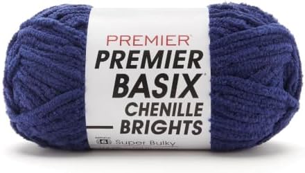 Premier Basix Chenille Brights Yarn, Plush Bulky Chenille Yarn for Crocheting & Hand Knitting, Soft Yarn for Cozy Projects, Chunky Yarn for Hand Knitting, Navy by Premier