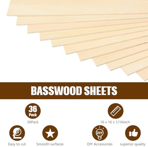 Riakrum Basswood Sheets Plywood Board Unfinished Wood Boards for Crafts for DIY Laser Projects Architectural Mini House Building Hobby Model Making(16 x 16 x 1/16 Inch,1) - Image 4