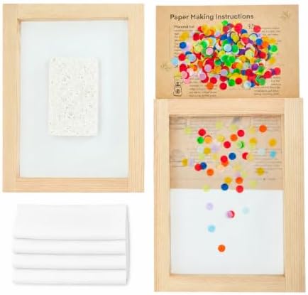 A5 Papermaking Paper Making Screen Kit with Pine Wood Mould and Deckle Set, Couching Cloth, Sponge, Confetti & Instructions for DIY Handmade Paper of 5 7/8" x 8 1/4", 15 * 21 cm by Paperry