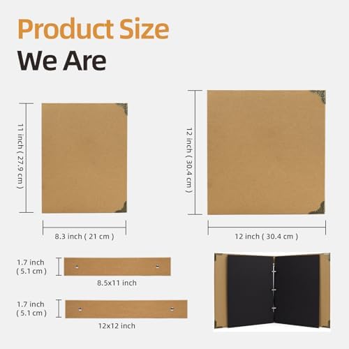 Vienrose DIY Scrapbook Photo Album Kit with Stickers, Pens, Tapes, 60 Pages Hardcover Memory Book, 12x12 Inch 3 Ring Binder with Black Pages, Guest Book Gift for Wedding, Travel & Anniversary Khaki - Image 3