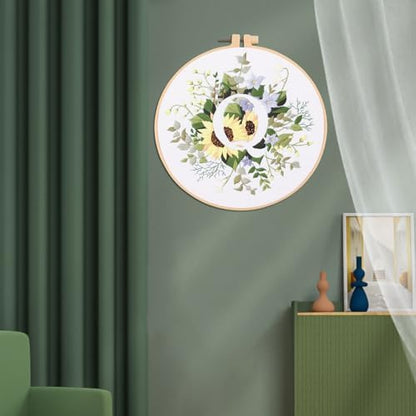 IUHUI Embroidery Kit for Beginners Adults - 26 Floral Letters Easy Patterns, DIY Hand Stitching Embroidery Set with Hoop (Flower and Grass Letter Q) - Image 2