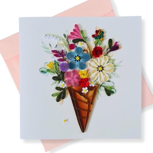 Quilling Card 3D Greeting Cards, handmade birthday card, handcrafted cards for all occasions, flower bundle by SaigonCraft