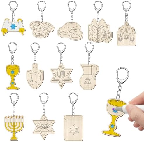 Trnayi 36 Pcs Hanukkah Wood Keychain Color Your Own DIY Craft by Trnayi