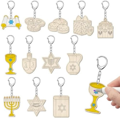 Trnayi 36 Pcs Hanukkah Wood Keychain Color Your Own DIY Craft by Trnayi