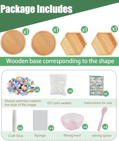 Kids Mosaic Coaster Kit – 4-Pack, Non-Toxic Crafts Ages 6-12 - Image 3