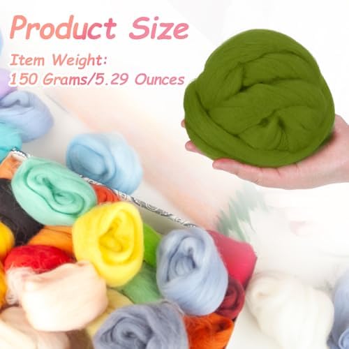 PATIKIL Wool Roving Yarn, 150G/5.3OZ Soft Felting Wool Pure Chunky Roving Yarn Bulk for Needle Felting Knitting Blanket Spinning Weaving DIY Craft, Light Green - Image 2