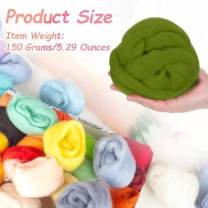 PATIKIL Wool Roving Yarn, 150G/5.3OZ Soft Felting Wool Pure Chunky Roving Yarn Bulk for Needle Felting Knitting Blanket Spinning Weaving DIY Craft, Light Green - Image 2