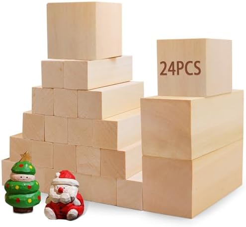 Basswood Carving Blocks for Crafts,Cymuber 24 PCS Whittling Wooden Blockss Kit with 3 Sizes,Wood Carving Blocks Wood Whittling Kit Crafts for Kids and Adults by CYMUBER