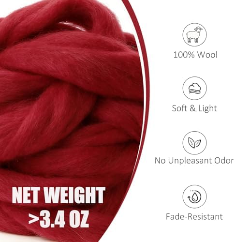VNAKER 3.4oz Needle Felting Wool Wine Red for DIY Needle Craft Enthusiasts - Image 2