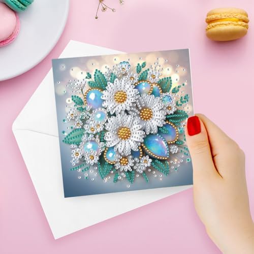 6 Pack DIY Diamond Painting Greeting Card Kit Flowers, 5D Diamond Art Christmas Birthday Holiday Foldable Thank You Cards Blessing, Art Crafts Kit Creative with Envelope - Image 3