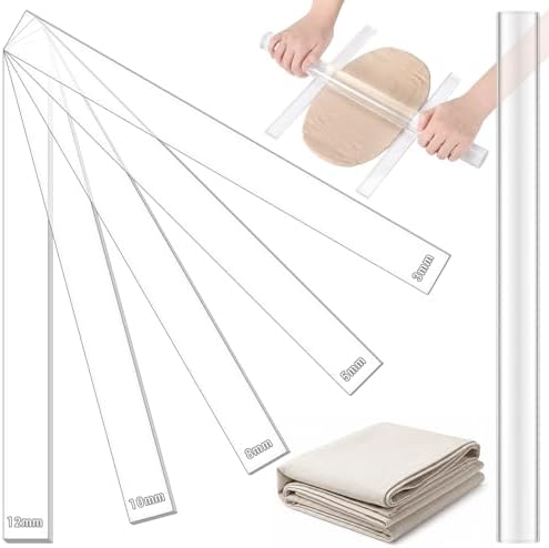Fiwochic 12 Pcs Acrylic Pottery Tools Set Includes 1 Acrylic Clay Rolling Pin Sculpting Polymer Clay Tools 1 Stain Resistant Tablecloth and 10 Pcs 5 Size Teaching Rolling Mud Stick Guide(Transparent) by Unknown