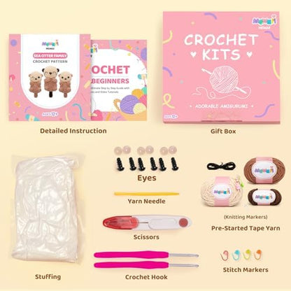 Mewaii Crochet Kit for Beginners, 3 Pack Sea Otter Craft Set - Image 2