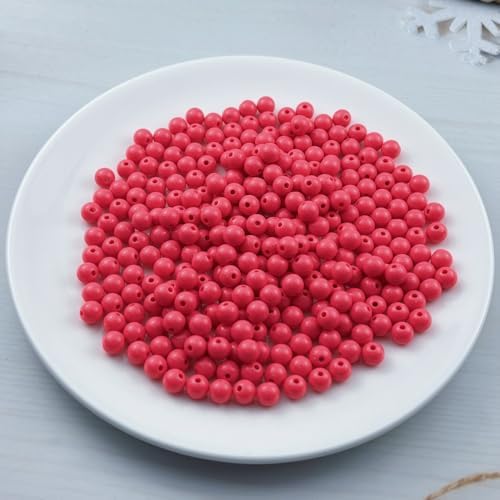 300pcs Acrylic Round Beads for Crafts 8mm Resin Candy Color Spacer Beads with Hole for Jewelry Making Sewing Crafts Decoration Necklaces Bracelets Earrings Supplies(Rose Red) - Image 2