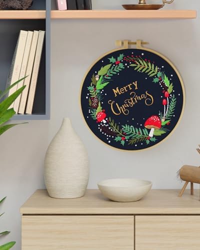 ERKOON Christmas Embroidery Kit for Beginners, Cross Stitch Set for Include Embroidery Cloth Hoops Threads for Craft Lover Hand Stitch with Embroidery Skill Techniques (Christmas Wreaths) - Image 7
